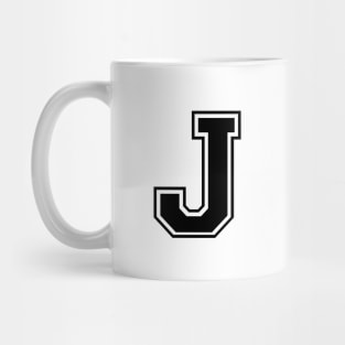 Initial Letter J - Varsity Style Design - Black text Mug